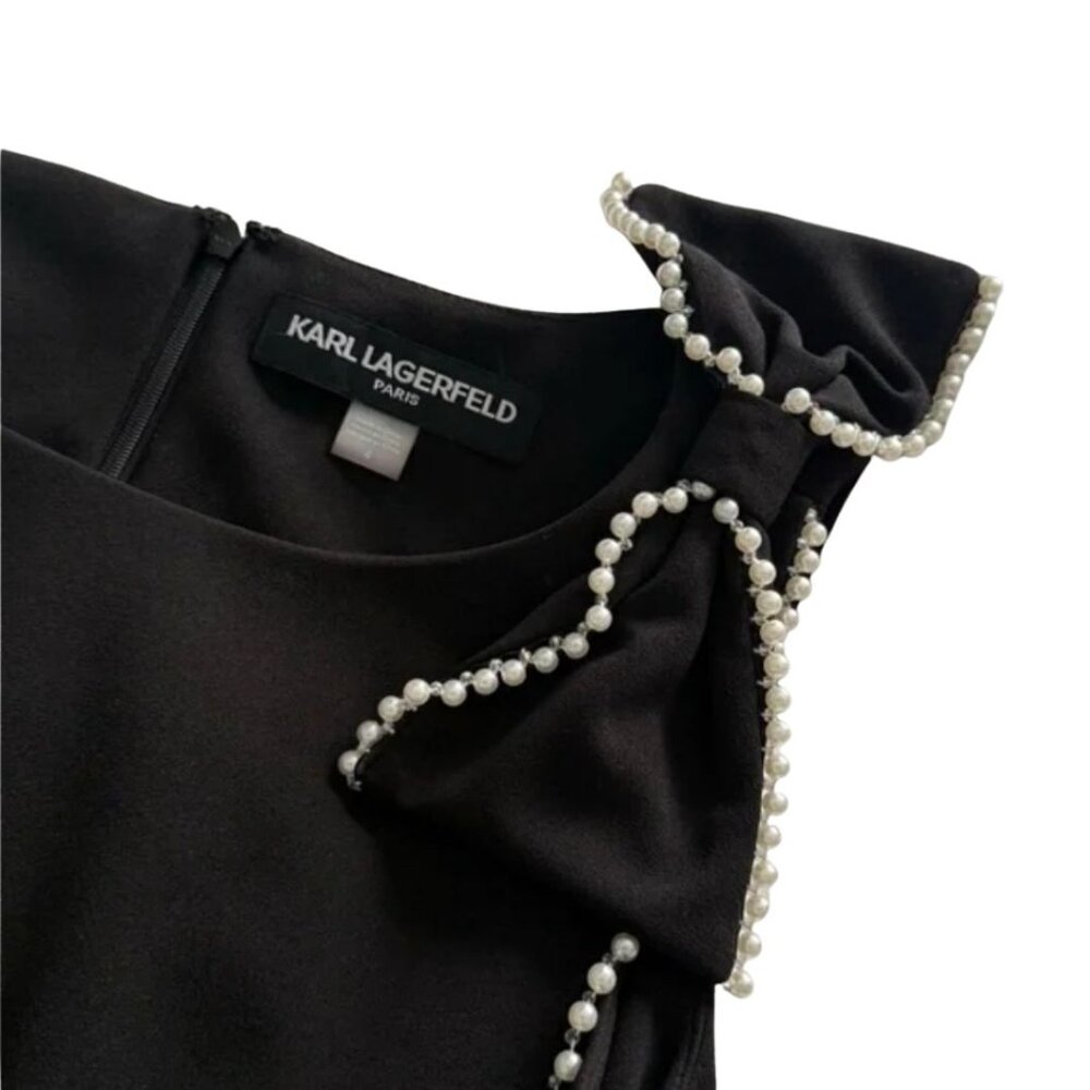 Karl Lagerfeld Paris Black Sleeveless Gown w/ Pearl Trim | Size 4